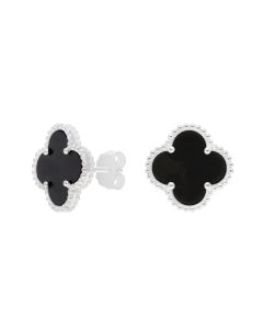 New Sterling Silver Black Onyx Petal Stud Earrings