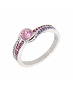 New Sterling Silver Pink & Purple Cubic Zirconia Swirl Ring