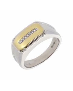 New Sterling Silver & Gold PLate Cubic Zirconia Gents Ring