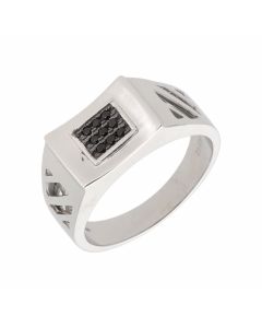 New Sterling Silver Black Cubic Zirconia Gents Ring