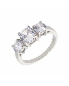 New Sterling Silver Cubic Zirconia Trilogy 3 Stone Dress Ring