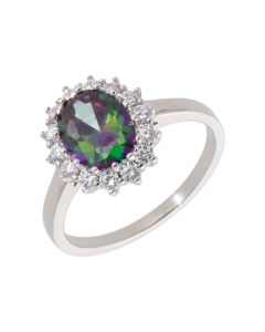 New Sterling Silver Mystic Topaz & Cubic Zirconia Cluster Ring