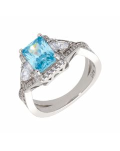 New Sterling Silver Aqua-Blue & Clear Cubic Zirconia Ring