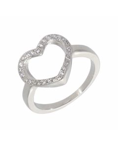 New Sterling Silver Cubic Zirconia Open Heart Ring