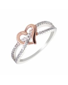 New Sterling Silver & Rose Gold Heart Stone Set Band Ring
