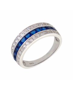 New Sterling Silver Blue & White Cubic Zirconia Band Ring
