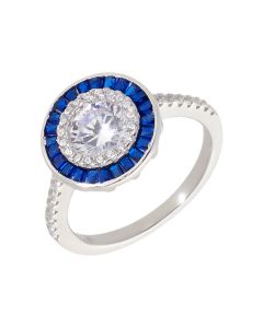 New Sterling Silver Blue Cubic Zirconia Cluster Dress Ring