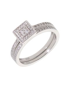 New Sterling Silver Cubic Zirconia 2 Ring Bridal Style Ring Set