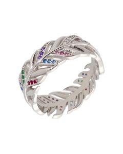 New Sterling Silver Multi-Colour Stone Set Feather Ring
