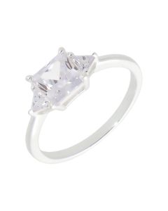 New Sterling Silver Square & Triangle Cubic ZirconiaTrilogy Ring