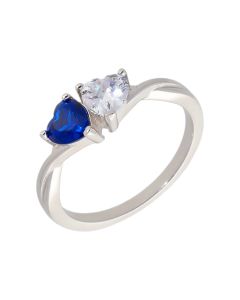 New Sterling Silver Blue Cubic Zirconia 2 Hearts Dress Ring