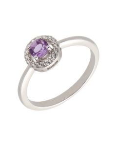 New Sterling Silver Violet Cubic Zirconia Halo Dress Ring