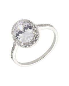 New Sterling Silver Oval Halo Cluster Ring