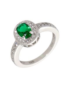 New Sterling Silver Green Cubic Zirconia Oval Cluster Ring