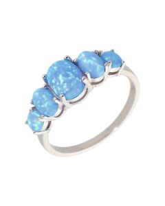 New Sterling Silver Synthetic Opal 5 Stone Ring