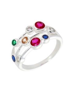 New Sterling Silver Multi Colour Cubic Zirconia Bubble Ring