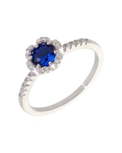 New Sterling Silver Blue Stone Set Petal Flower Ring