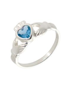 New Sterling Silver Blue Cubic Zirconia Claddagh Dress Ring