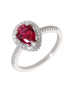 New Sterling Silver Red Cubic Zirconia Pear Cluster Dress Ring