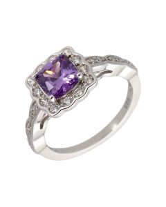 New Sterling Silver Purple Cubic Zirconia Square Cluster Ring