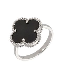 New Sterling Silver Black Onyx Petal Ring