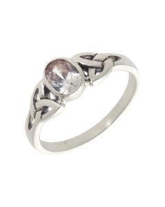 New Sterling Silver Clear Cubic Zirconia Celtic Pattern Ring