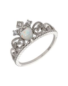 New Sterling Silver Cultured Opal & Cubic Zirconia Crown Ring