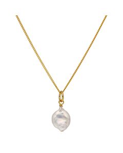 New Gold Plated Sterling Silver Pearl Drop & 18" Chain Necklace