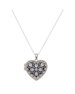 New Sterling Silver Stone Set Heart Locket & 18" Necklace