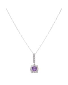 New Sterling Silver Purple Cubic Zirconia Pendant & 18" Necklace
