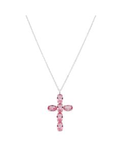 New Sterling Silver Pink Cross Pendant & 17" Chain Necklace