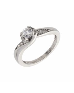 Pre-Owned 9ct White Gold Diamond Solitaire & Shoulders Ring
