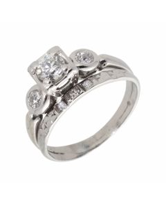 Pre-Owned 9ct White Gold Fancy Diamond Solitaire & Band Ring