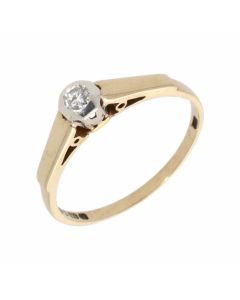 Pre-Owned 9ct Gold Vintage Style Rubover Diamond Solitaire Ring