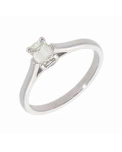 New 9ct White Gold 0.58ct Emerald Cut Diamond Solitaire Ring