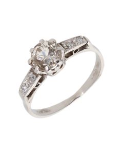 Pre-Owned Palladium 0.64ct Diamond Solitaire & Shoulders Ring