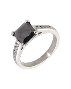 Pre-Owned Platinum Black Diamond Solitaire & Shoulders Ring