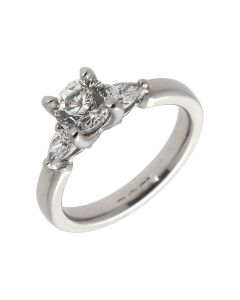 Pre-Owned Platinum Diamond Solitaire & Pear Cut Shoulders Ring