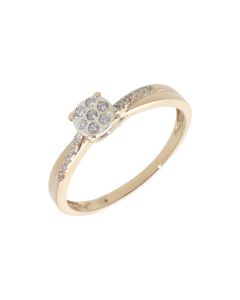 Pre-Owned 9ct Gold Illusion Set 0.10 Carat Diamond Cluster Ring