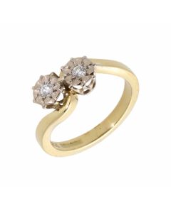 Pre-Owned 18ct Gold 0.10 Carat Diamond 2 Stone Twist Ring