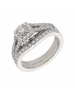 Pre-Owned Platinum Diamond Halo & Band Bridal Ring Set