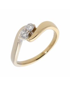 Pre-Owned 9ct Yellow & White Gold 2 Stone Diamond Twist Ring
