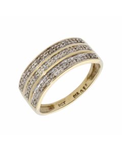 Pre-Owned 9ct Yellow Gold 0.10 Carat Triple Row Diamond Ring