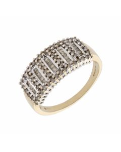 Pre-Owned 9ct Gold Mixed Cut Multi Row Diamond Dress Ring