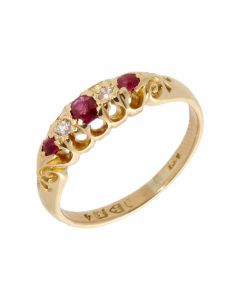 Pre-Owned 18ct Gold Vintage Ruby & Diamond 5 Stone Dress Ring