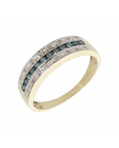 Pre-Owned 9ct Yellow Gold Blue & White Diamond Band Ring