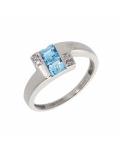 Pre-Owned 9ct White Gold Blue Topaz & Diamond Crossover Ring