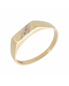 Pre-Owned 9ct Yellow Gold Diamond Set Slim Rectangle Signet Ring