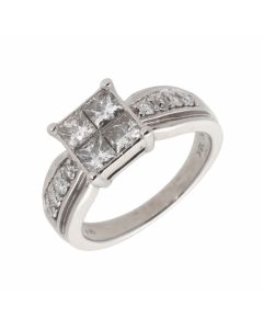 Pre-Owned 18ct White Gold 1.00ct Mixed Cut Diamond Dress Ring