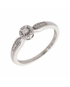 Pre-Owned 9ct White Gold 0.10 Carat Diamond Halo Ring